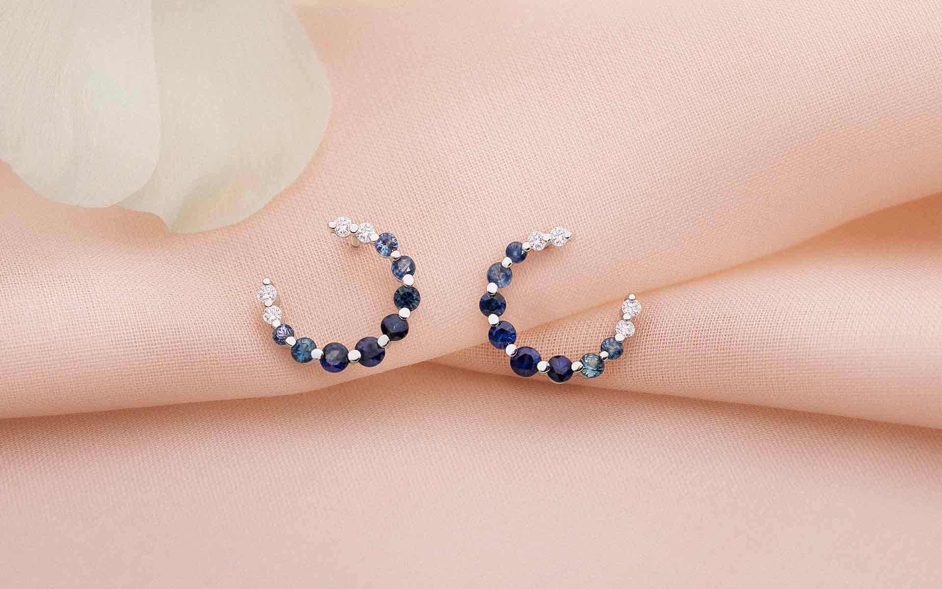 Pendientes originales aro de zafiro y diamantes en degradé