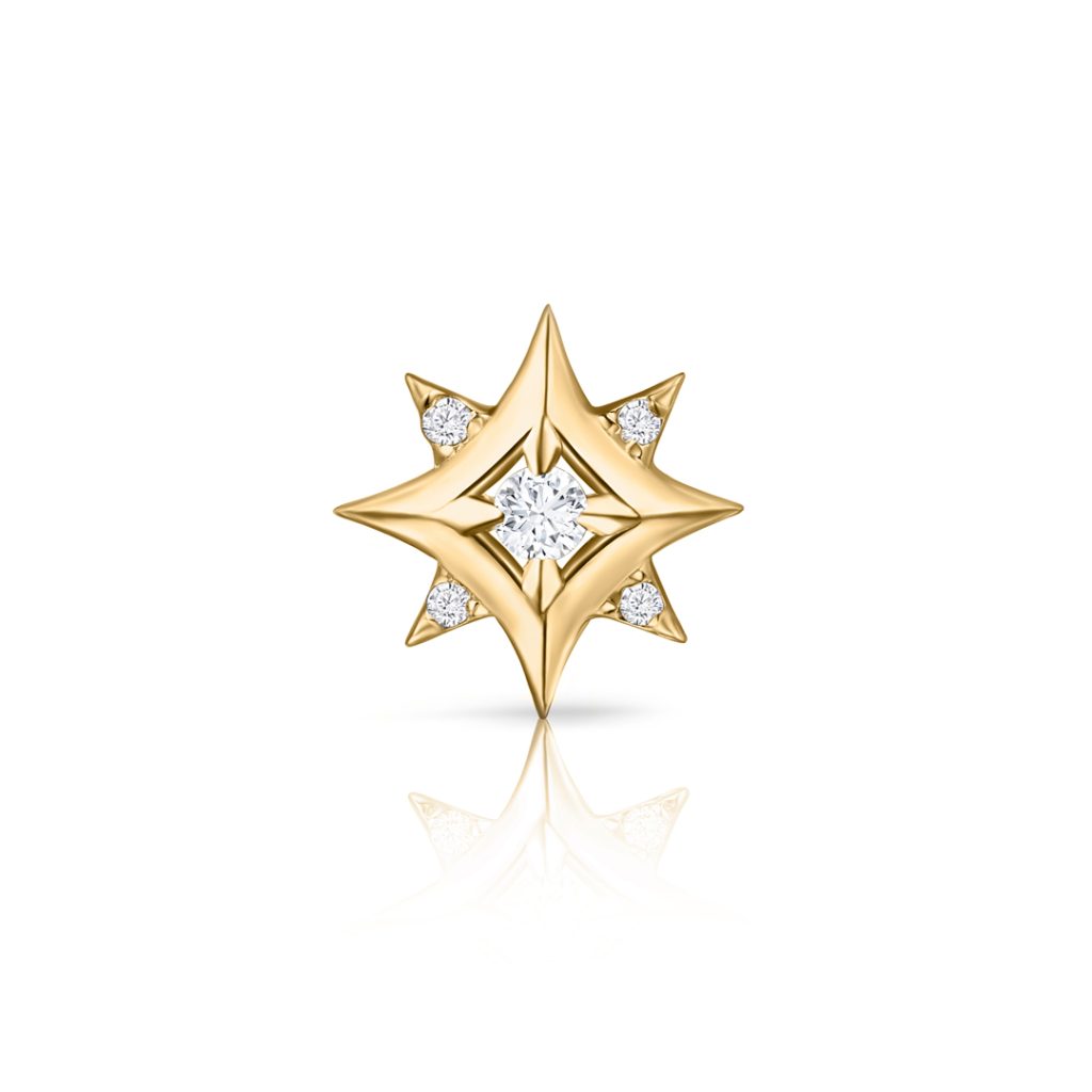 Pendiente Piercing Rosa de los Vientos en Oro Amarillo de 18 Kt